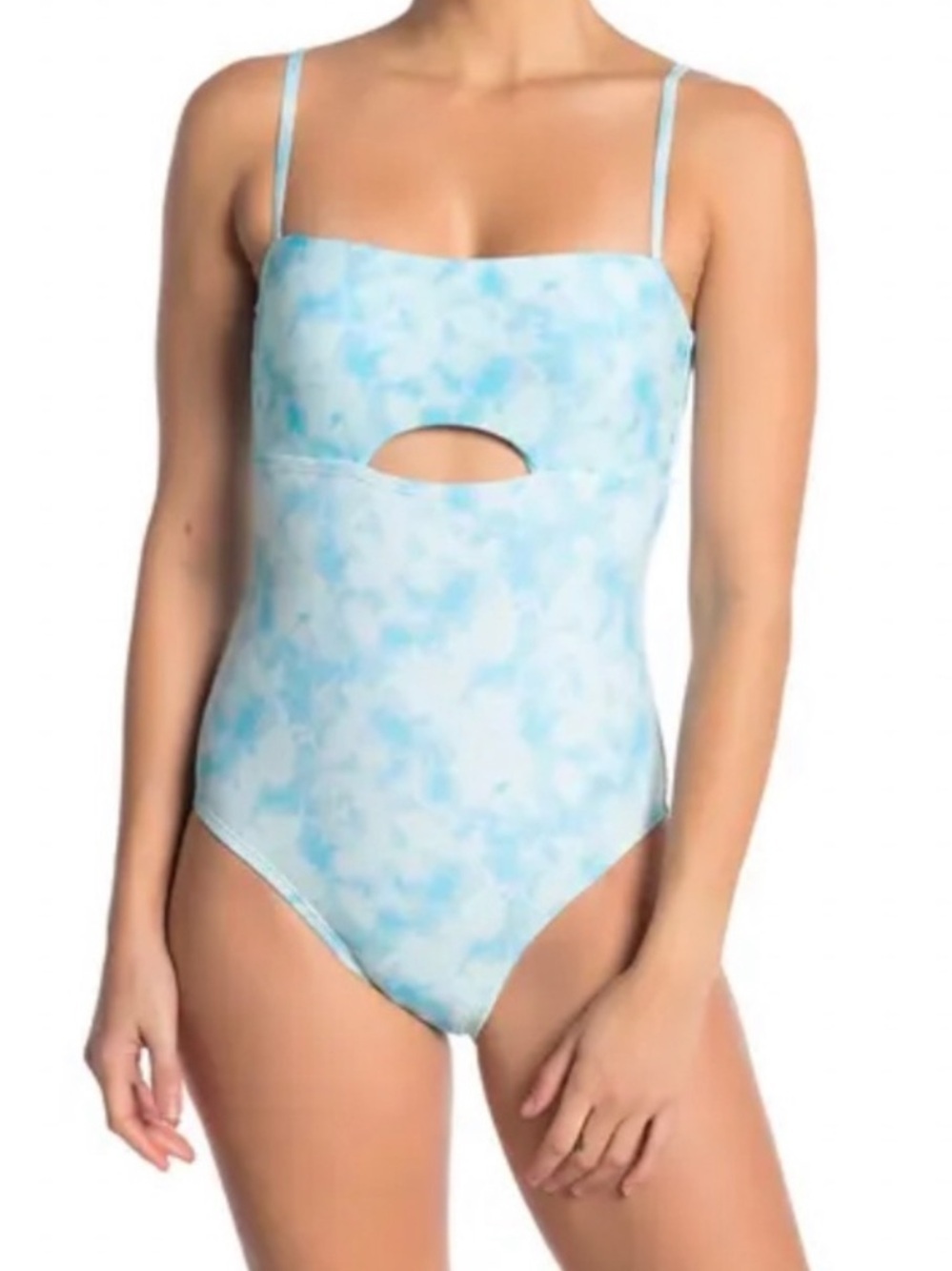 Vicious Young Babes Tie-Dye Front Cutout One-Piece Swimsuit Blue White Size M